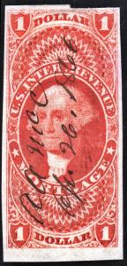 R73a $1.00 Revenue: Mortgage Imperforate (1862) Used