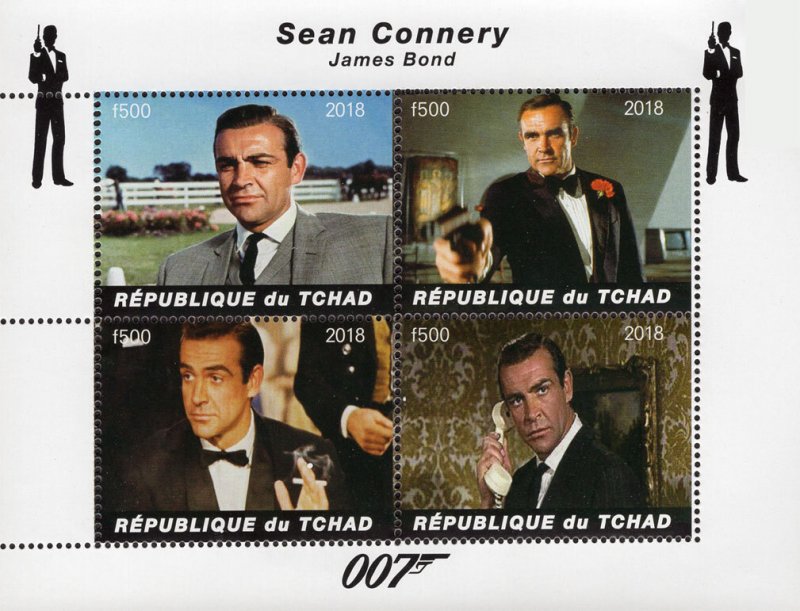 Chad 2018 Sean Connery James Bond Hollywood Movie Actor 4v Mint S/S. (#114)