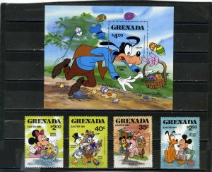 GRENADA 1981 Sc#1041-1045 WALT DISNEY EASTER SET OF 4 STAMPS & S/S MNH 