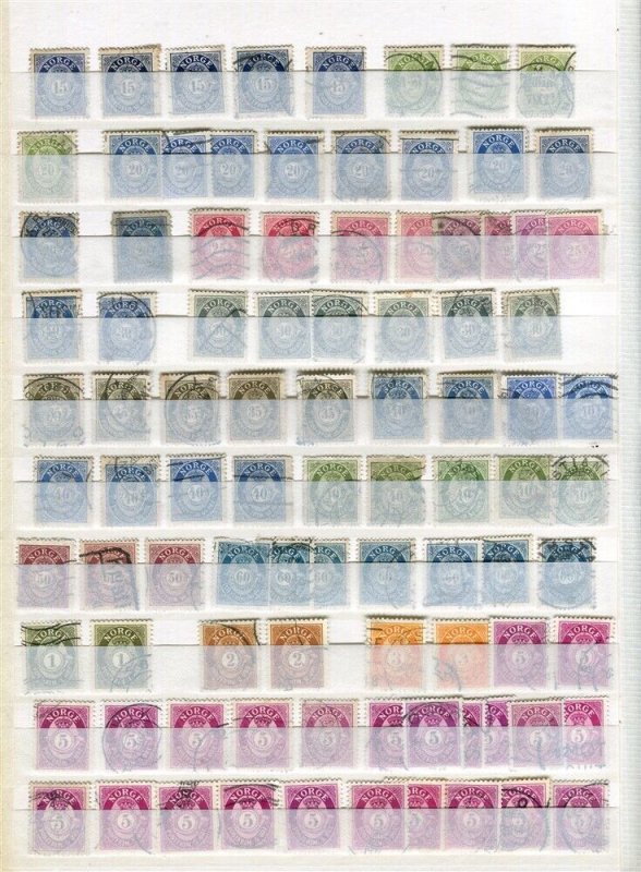 NORWAY; 1880s-1900s classic Posthorn issues fine USED LOT of Shades + Postmarks