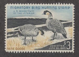 US Sc RW31 MNH. 1964 $3 Hawaiian Nene Goose Duck Stamp F-VF