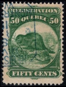 1871 Canada Revenue Quebec 50 Cents Registration Used Blue Color