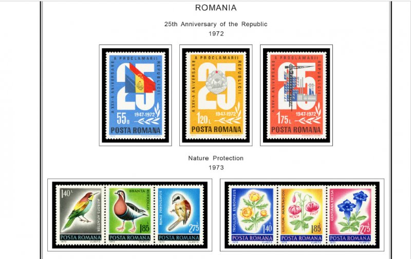 COLOR PRINTED ROMANIA 1961-1974 STAMP ALBUM PAGES (128 illustrated pages)