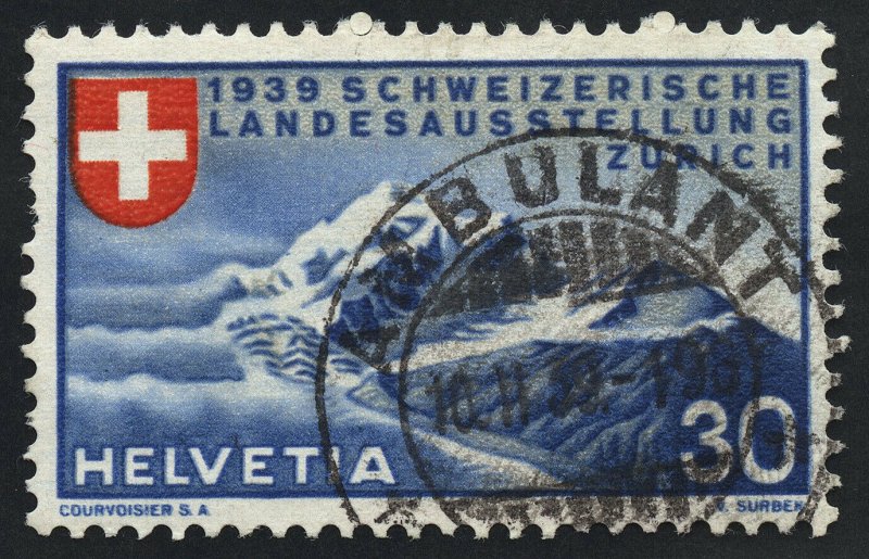 01889 Switzerland Scott #252 Zurich Mountains used, SOTN CDS handstamp cancel