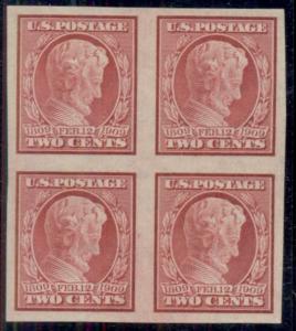 US #368 2¢ carmine, Imperf Block of 4, fresh og, NH, XF