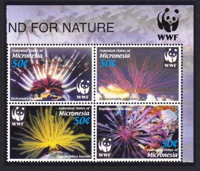 Micronesia WWF Feather Stars 4v Top Right Block of 4 with WWF Logo SG#1347-1350