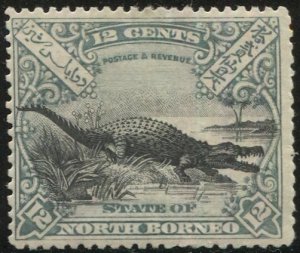 NORTH BORNEO 1897 Sc 59 12c Crocodile, MH F-VF, cv $160, tiny thins