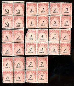 SCOTT POSTAGE DUE STAMPS (BLOCKS OF 4) OG/MNH  8 BLOCKS - 1/2 CENT THRU 7C