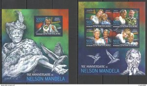 2013 Central Africa 95Th Anniversary Of The Great Nelson Mandela Kb+Bl ** Ca715
