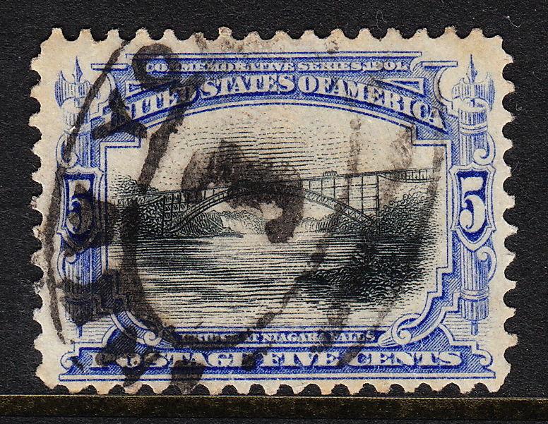 USA — SCOTT 297 — 5¢ BRIDGE AT NIAGARA FALLS — PAN-AMERICAN — USED — SCV $16.00