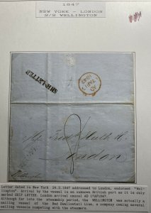 1847 New York Usa Letter Sheet Cover To London England Via SS Wellington