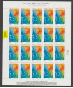 U.S. Scott #B1 Breast Cancer - $6.40 Face - Mint NH Sheet - LML Plate Position