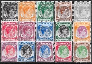 SINGAPORE SG1/15 1948 DEFINITIVE SET p14 MTD MINT