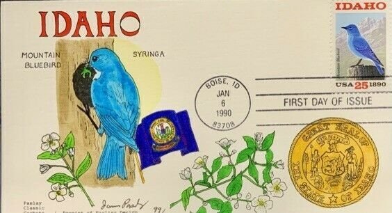 Paslay Classic Cover Handpainted 2439 Idaho Mountain Bluebird Syringa State Seal