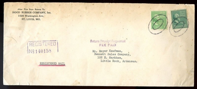 U.S. Scott 825 and 804 Prexies on Registered Return Receipt 1939 Cover