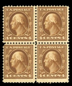 United States, 1910-30 #503 Cat$72+, 1917 4c brown, block of four, never hing...