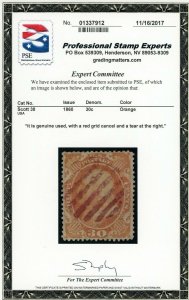 US Stamp 38 Franklin 30c, PSE Cert - Used - Red Grid Cancel CV $475.00