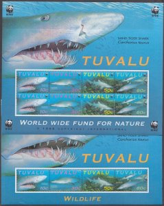 TUVALU Sc # 816-7a-d.1 CPL MNH - WORLD WILDLIFE FUND SHARKS-S/S w/out WWF EMBLEM