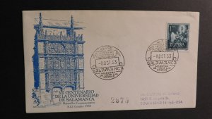 1953 Spain Cover VII Centenario De La Universidad De Salamanca to Indiana USA