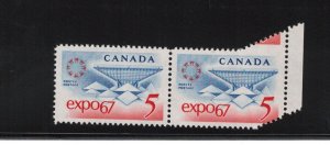 Canada #469 Very Fine Never hinged Pair Variety With Dramatic Paper Fold Error