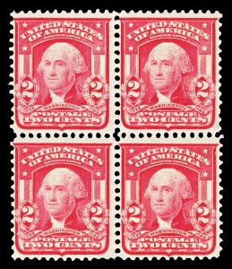 Scott 319 2c Washington Shield Issue Mint Block of 4, 2 LH 2 NH Cat $42