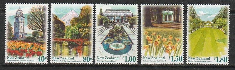 1996 New Zealand - Sc 1400-4 - MNH VF - 5 singles - Scenic Gardens