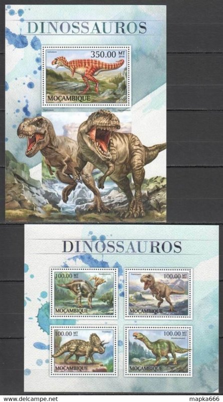 2016 Mozambique Prehistoric Animals Dinosaurs 1Kb+1Bl ** St2639