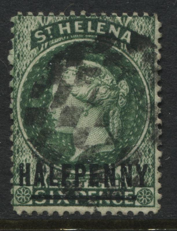 St. Helena QV 1884 1/2d on 6d  green used