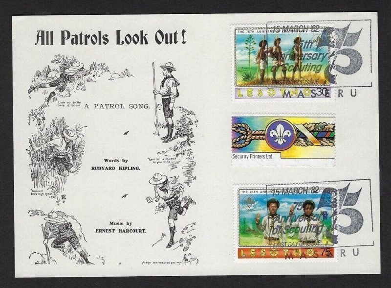 1982 Lesotho Scout 75th anniv 'A Patrol Song' FD card 