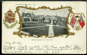 Queen's Square, St. John NB Military post card to USA, 1904 Edward Canada