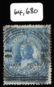 Niger Coast 1894 QV ½d on 2½d blue Old Calabar Pos. # 6 from setting of 8. SG 65