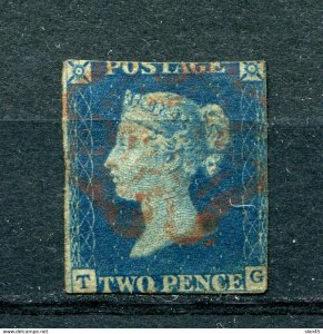 Great Britain 1840 Used Imperf 2nd stamp 2p blue TG Cut to frame Malt Cross Oran