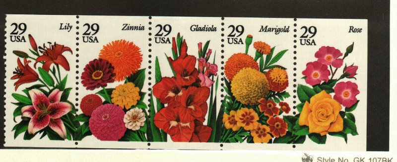 US #2833a Booklet pane (5 stamps) MNH Garden Flowers