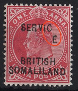 Somaliland 1903 1a Official with r1/6 dropped E of Service variety sgO7var fin