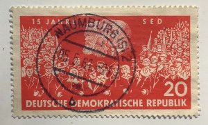 Germany DDR 1961 Scott 554 used - 20pf, Socialist Unity Party, SED, 15th Anniv