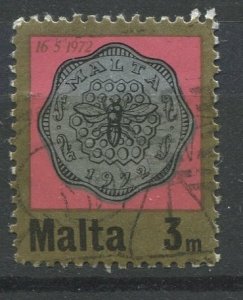 Malta Sc#440 Used, 3m pnk & multi, Decimal Currency: Coins (1972)