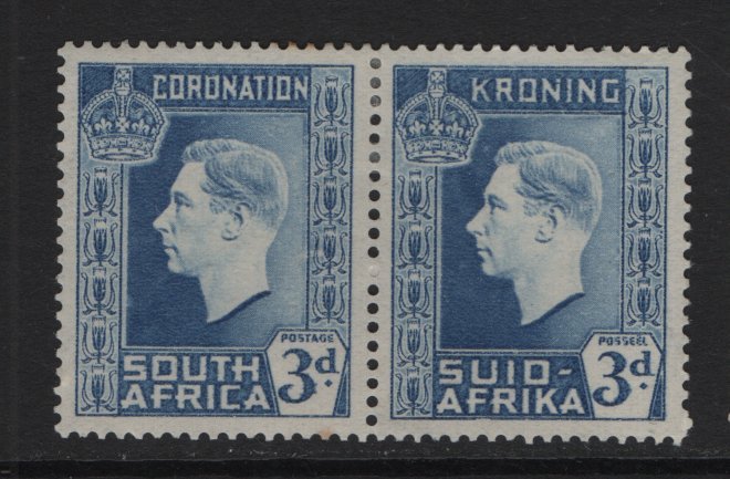 South Africa #77  MH 1937  coronation  .   3d .  pair . English left