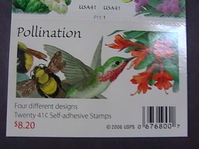 U.S.# 4153-4156(4156d)-MINT/NH-BOOKLET PANE OF 20--POLLINATION-- FLOWERS--2007