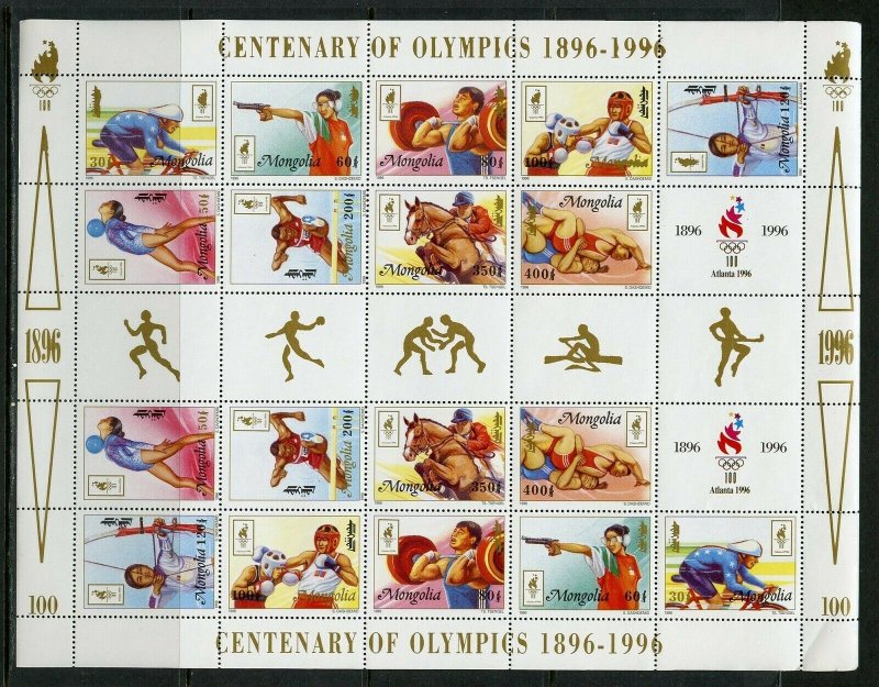 MONGOLIA 1996 CENTENARY OF THE  OLYMPICS SHEET  MINT NH