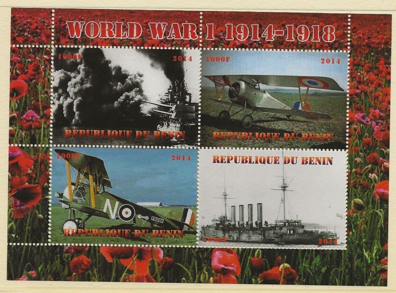 Thematic Stamps  Benin  2014 WW I ships-aircraft sheet of 4 values used