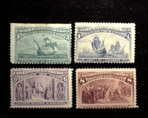 HS&C: Scott #232 233 235 236 Mint 1892 Columbian Issue. F H US Stamps