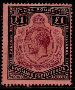 NYASALAND PROTECTORATE GV SG98, £1 purple & black/red, USED.