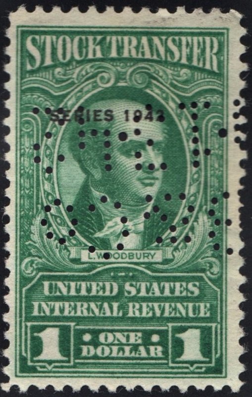 RD127 $1.00 Stock Transfer Stamp (1942) Perfin