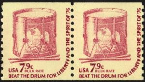 SC#1615 7.9¢ Drum Coil Pair: Dull Gum (1976) MNH