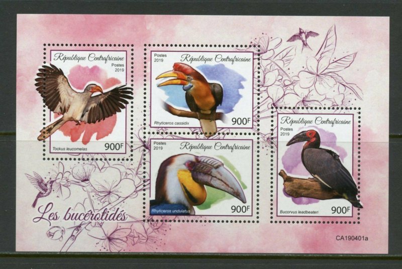 Central African Republic 2019: Horn-billed Birds sheet of four mint nh