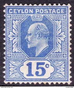 CEYLON 1904 15 Cents Blue SG283 MH