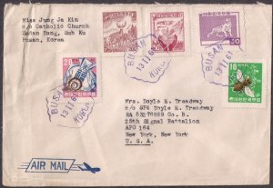 KOREA: 1961 cover w var issues incl #302-303 AIRMAIL to APO 164 UNUSUAL franking