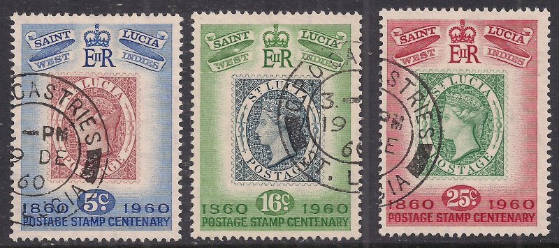 St Lucia 1960 QE2 Set of 3 Stamp Centenary used SG 191 - 193 ( A69 )