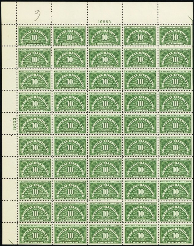 QE1a (wet) Mint NH Sheet of Fifty 10¢ Special Handling - Stuart Katz