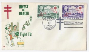 Philippines 1959 FDC Fight TB Semipostal B12 B13 Surch Ovpt Thermograph Cachet